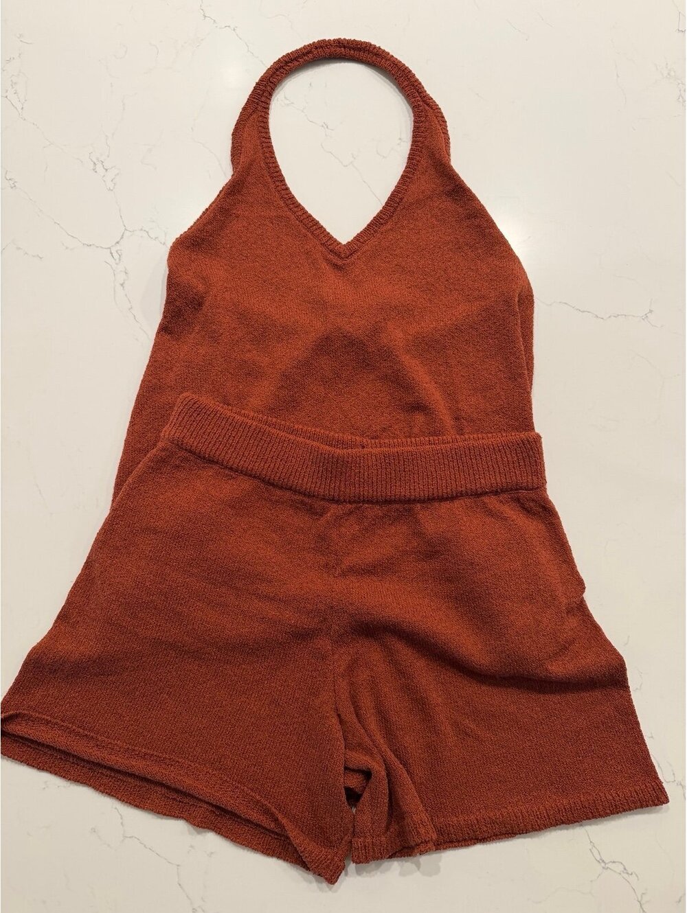 2 Piece Rust Knit Halter Top and Shorts Lounge Set Medium